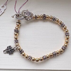 NWT Sterling Silver & Gold filled dainty Beaded Bracelet with cross